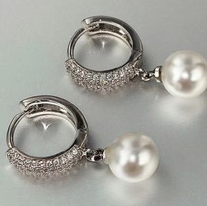 Vintage Freshwater Pearl Drop Earrings with Pave' Zircons